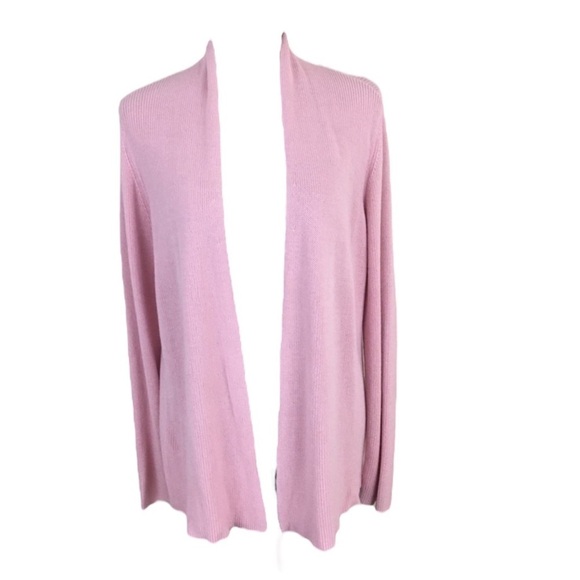 EILEEN FISHER Open Front Organic Cotton Silk Blend Long Cardigan in PINK Size M - Picture 2 of 8